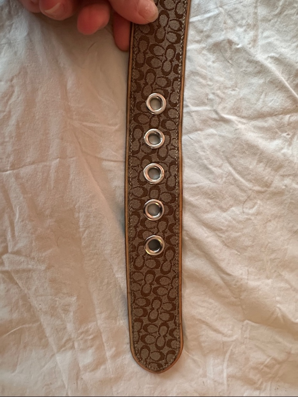 Coach Monogram Canvas Belt in Brown with Tan Leather Trim and Silver Hardware - Picture 5 of 5